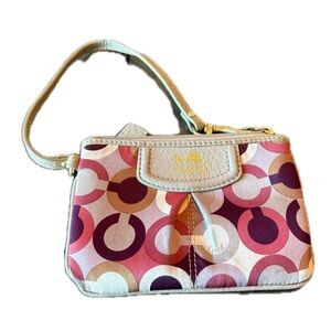 Coach Madison Signature Satin and Leather Cherry/Multi-Color Wristlet